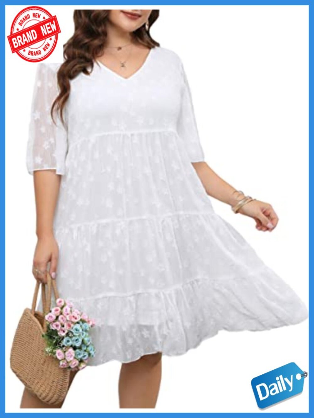 Plus Size Chiffon Loose Fit V Neck Babydoll Maternity Dress Summer Sundress